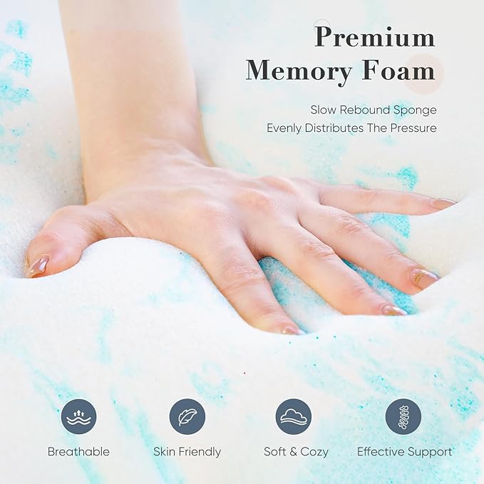 DUMOS Mattress Toppers Memory Foam Twin Size, 2 Inch Thick Bed Topper Pad Cooling Gel Infused Soft Comfy Padding Breathable for Sleeper Sofa Couch RV Camper, CertiPUR-US Certified, Blue