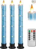 Da by 3 Pcs Flickering Flameless Battery Operated Taper Candle-Window Candles with Remote and Time-LED 3D Dynamic Flame-9.6 Inches for Wedding, Party,Home Decoration-Blue