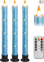 Da by 3 Pcs Flickering Flameless Battery Operated Taper Candle-Window Candles with Remote and Time-LED 3D Dynamic Flame-9.6 Inches for Wedding, Party,Home Decoration-Blue