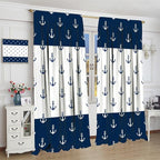 Anchor Pattern Curtains, Nautical Theme Navy Blue White Anchor Sea Life Adventure Print Blackout Window Treatments for Living Room Boys Men's Bedroom 42x54 Inch
