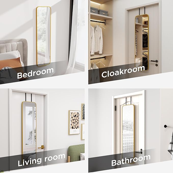 47x14 Mirror Rectangle Full Body Length Door Hanging Wall Mounted Aluminum Alloy Metal Frame Dressing Make-up Mirrors for Entryway Bedroom Bathroom Living Room 47 14 inch Gold