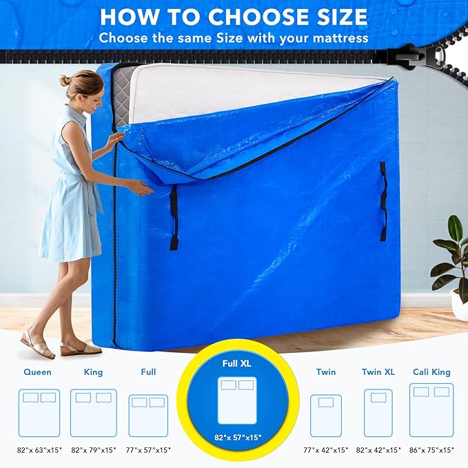 AlexHome Mattress Bags for Moving and Storage - Full XL- Heavy Duty Tarp Reusable Mattress Storage Bag,Easy Carrier Mattress Moving Cover,Moving Bags,Moving Supplies (Full XL Size)