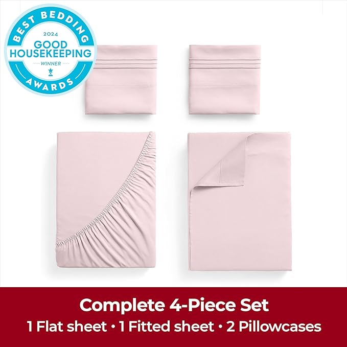 Mellanni Extra Deep California King Sheets - 4 PC Iconic Collection Bedding - Hotel Luxury, Ultra Soft, Cooling Bed Sheets - Wrinkle, Fade, Stain Resistant (Cal King, Blush Pink)