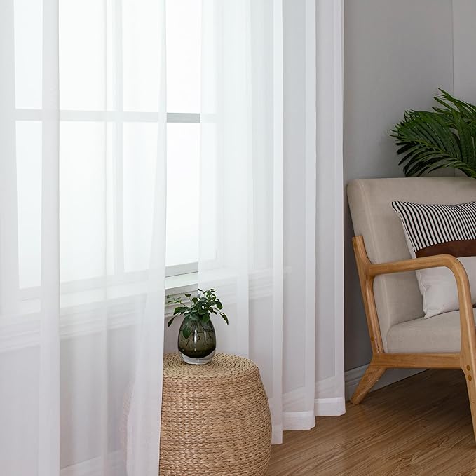 Aiyufeng 2 Pack: Basic White Sheer Curtain Drapes for Living Room 84 Inch Length 2 Panels, Light Filtering Voile Drapes for Bedroom, Patio, Sliding Door, Each 40" W x 84" L