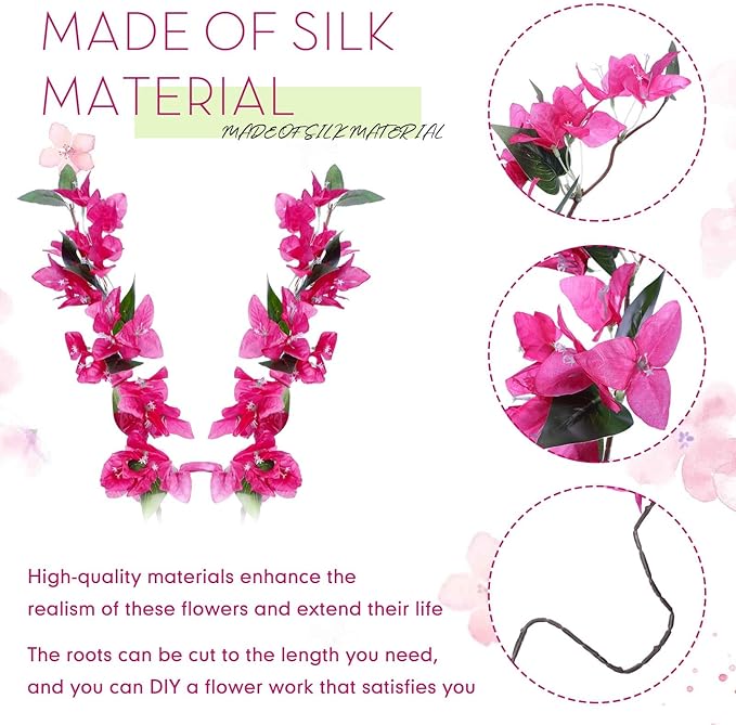 60 Pcs Artificial Faux Bougainvillea Fake Flower Silk Bougainvillea Branches UV Resistant Outdoor Indoor Decoration for Wedding Home Centerpieces Outside Decor (Rose Red)