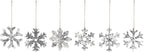 DEMDACO Cozy Time Silver Tone 4 x 4 Inch Wood Christmas Tree Decoration, Festive Holiday Décor, Distressed, Hanging Ornaments, Set of 6, Snowflake