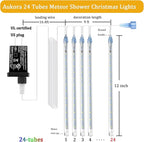 Aukora White Christmas Lights Outdoor, UL Plug 24 Tubes 576 LEDs Meteor Shower Light, Tandemable Icicle Snow Falling Rain Light for Xmas Tree Halloween Decorations Wedding Party Holiday Garden Decor
