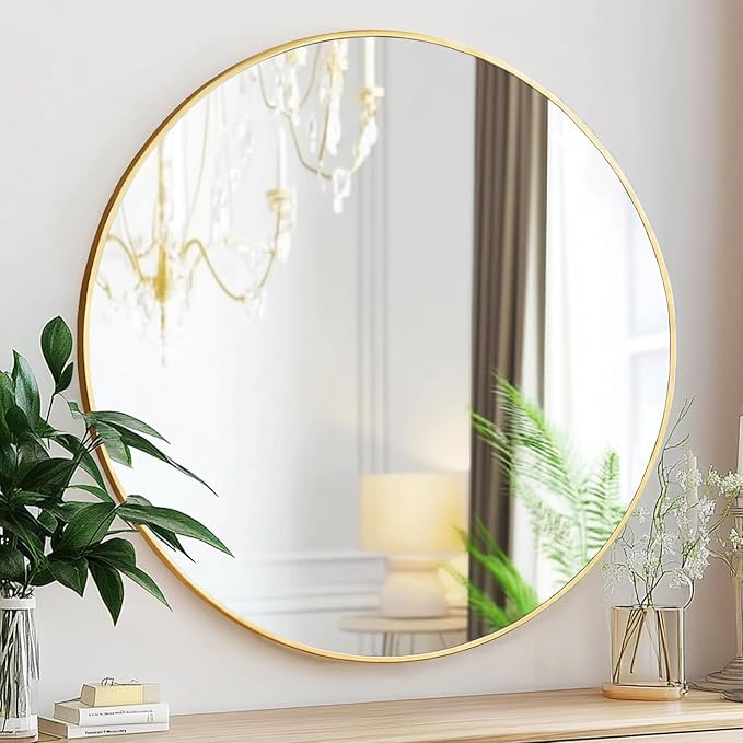 Gold Round Mirror 16 inch, Small Round Mirror, Gold Circle Mirrors, Metal Frame Circle Mirrors for Bathroom, Bedroom, Vanity, Wall Decor.