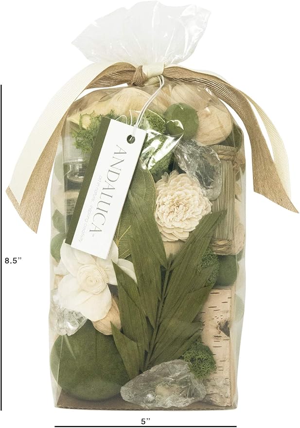 ANDALUCA Gardens of Bali Scented Potpourri | Made in California | Large 20 oz Bag + Fragrance Vial | Scents of Crushed Jasmine Leaves, Tangelo Peel and Lily