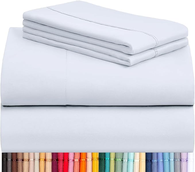 LuxClub 4 PC Sheet Set Bed Sheets Deep Pockets 16" Eco Friendly Wrinkle Free Cooling Machine Washable Hotel Bedding Silky Soft - Baby Blue King