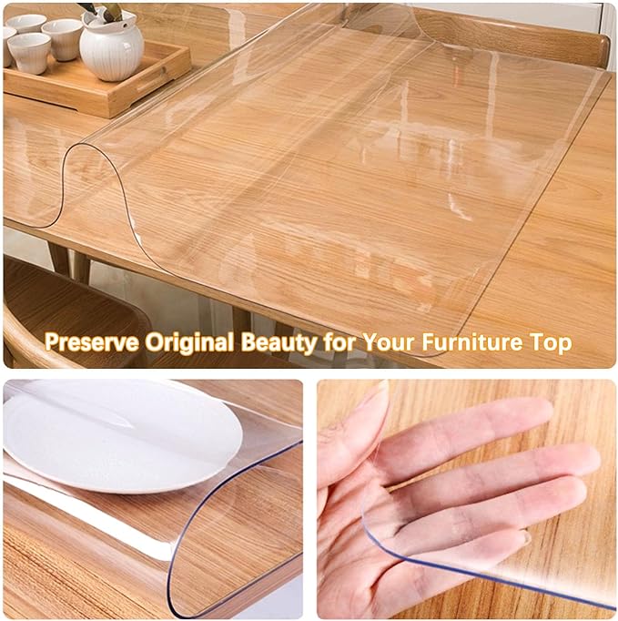 48 x 120 Inch Clear Plastic Dining Table Protector Desk Pad Mat Wooden Furniture Coffee Glass End Side Countertop Banquet Dinner Bar Tablecloth Top Protection Cover Waterproof Rectangular PVC Vinyl