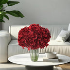 AVIVIHO Burgundy Artificial Flowers Fake Hydrangeas 10pcs Heads Full Faux Hydrangea Flowers Artificial Silk Flowers with Stems for Wedding Home Party Shop Baby Shower Decoration