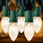 C9 Christmas Lights Outdoor 50FT Warm White Clear Haning Vintage C9 String Lights for Christmas Tree Indoor Room Outdoor Roof Patio Party Xmas Home Decoration, 50 +2 Bulbs, E17 Base, Green Wire
