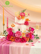 Alecono Artificial Flowers, Orange and Hot Pink Silk Fake Flowers for DIY Wedding Bouquets, Cake Flowers for Table Centerpieces Party Home Decorations