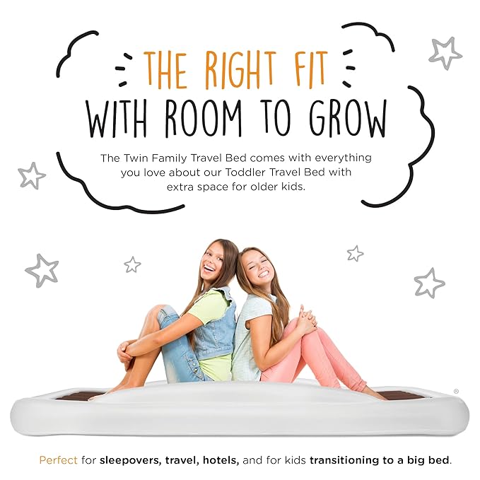 The Shrunks Twin Air Mattress Travel Bed for Kids and Adults with Pump Portable Inflatable Mattress Cot for Families Single Blow Up Air Bed for Travel, Camping, Sleepovers, or Home Twin Size Floor Bed