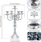 20.3'' Tall 5 Arm Candle Holder Centerpiece for Table, Metal Candelabra Candle Holder, Retro Candlestick Table Centerpieces for Party, Events, Home, Wedding Decor (1Pc, Silver)