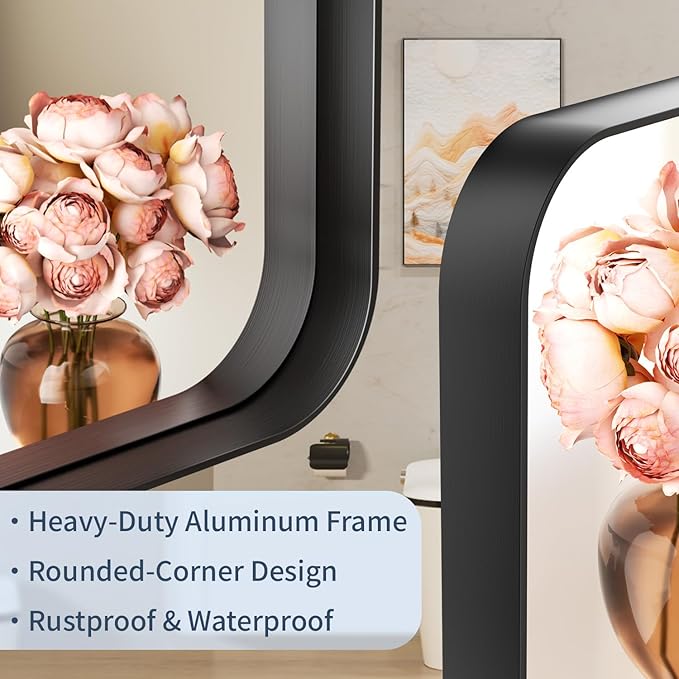 24×32 Bathroom Vanity Mirrors for Over Sink - Rectangle Mirrors for Wall with Rounded Corners & Aluminum Frame, Tempered-Glass, Modern, Farmhouse, Horizontal/Vertical, Bedroom, Entryway