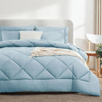 CozyLux King Size Comforter Set Light Blue - 7 Pieces Bed in a Bag King, Luxury Soft Bed Set for All Seasons, Bedding Set with Down Alternative Comforter, Sheets, Pillowcases & Shams