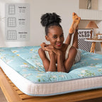 MAXYOYO Rustic Floral Korean Futon Mattress, Padded Japanese Floor Mattress Quilted Bed Mattress Topper, Extra Thick Folding Sleeping Pad Breathable Floor Lounger Guest Bed for Camping Couch, Twin