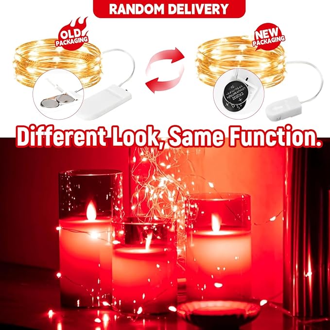 6 Pack Red Fairy Lights Battery Operated String Lights, 7ft 20 Led Mini Lights, Waterproof Silver Wire Starry for Mason Jars DIY Wedding Party Bedroom Christmas