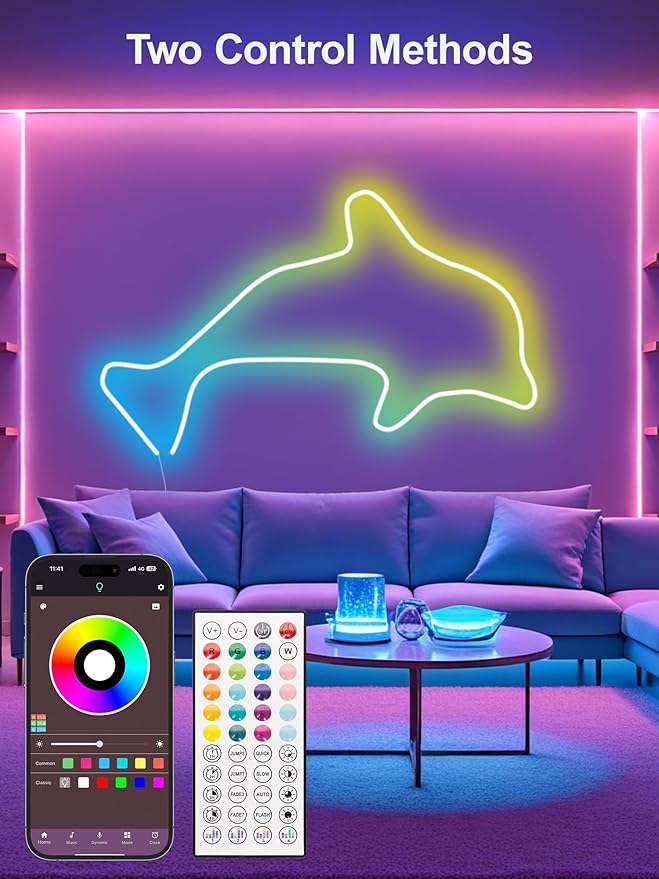 Neon Rope Lights 32.8Ft RGB LED Strip Lights - App & Remote Control, Music Sync, IP67 Waterproof, Flexible Cuttable Neon Lights for Bedroom, Gaming, Party, Outdoor Decor, Multiple Modes