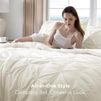 Bedsure Twin Comforter Set Ivory - Bed in a Bag Twin Size Bedding 5 Pieces, GentleSoft™ Pintuck Bed Set Gift for Family, Pinch Pleat Ivory Comforter with Sheets, Pillowcase & Sham