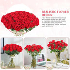 60 Pcs Artificial Roses Bulk Velvet Silk Roses Red Rose Flowers for Wedding Centerpieces Bridal Bouquet Mohter's Day Valentine's Day Christmas Home Decor (60, Red)