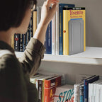 Acrimet Metal Bookends, Non-Skid Book Stand for Shelves, Heavy Duty Book Stopper, 6-7/8" H x 4" W x 4-1/2“ D, Silver, 1 Pair