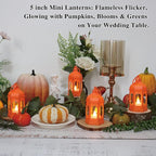 8 Pcs Mini Lantern with Flickering LED Candles, LLQ Orange Vintage Decorative Hanging Candle Lanterns for Halloween, Christmas, Wedding Decorations, Party, Table Centerpiece, Battery Included