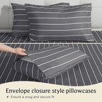 LuxClub 4 PC Queen Size Sheet Set Bed Sheets, Breathable Luxury Deep Pockets 16" Wrinkle Free Cooling Sheets Machine Washable Hotel Bedding (Queen, Striped Light Grey)