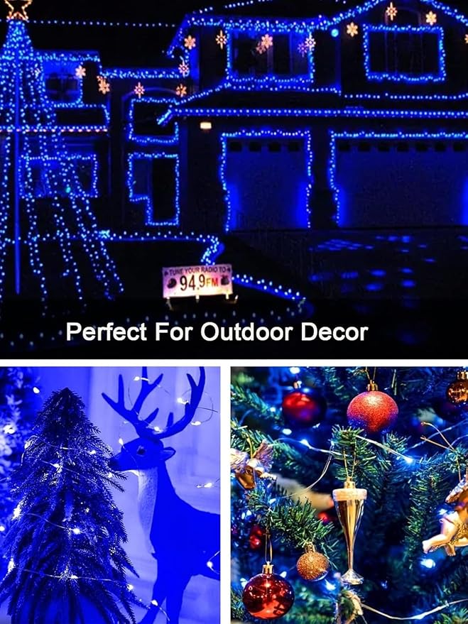 4 Pack 100 LED Fairy Lights Battery Operated with Remote, 33FT Waterproof Twinkle Lights with Timer & 8 Modes, Fairy String Lights Outdoor Indoor for Bedroom Classroom DIY Christmas Decor (Blue)