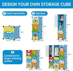MAGINELS Kids Closet,Baby Wardrobe Closet with Door,Cute Portable Armoire Dresser,Clothes Hanging Storage Rack for Boy Bedroom,Blue,12 Cube(14x14inch)