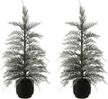 CG Hunter Holiday Collection, Set-of-2 Faux Flocked Cedar Trees, Premium Artificial Indoor & Outdoor Cedar Tree Stands 24" Tall in Pot–Perfect Christmas Decoration