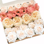 Ling's Moment Artificial Flowers Fake Silk Poppy Peony Faux Foam Roses Combo for DIY Wedding Bouquets Centerpieces Arrangements Bridal Shower Party Home Decorations, Coral & Cream, 24pcs