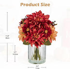 Briful Fake Fall Flowers with Vase, Artificial Fall Dahlia & Mum Silk Floral Arrangement with Glass Vase Faux Autumn Flowers Bouquet for Home Office Room Coffee Table Centerpiece Wedding Decoration