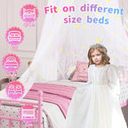 South to East Bed Canopy for Girls with Glowing Stars, Princess Canopy Bed Curtains for Kids, Starry Net Canopy for Girls Room Decor, Kids Bed Canopy for Single, Twin, Full, Queen Size Bed