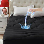 Queen Size Mattress Pad Waterproof, Pillow Top Cooling Mattress Topper Cover, Quilted Fitted Mattress Protector Washable, Deep Pocket 8-21" (60x80 inch, Black)