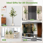 5FT Artificial Camellia Tree with White Planter & Pebbles,Faux Flower Tree with Lifelike Leaves and Realistic Trunk,Tall Fake Potted Plant for Home Decor Indoor Outdoor. (White, 5FT)