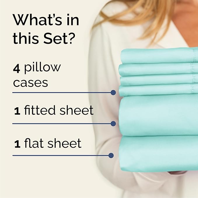 Queen 6 Piece Sheet Set - Comfy Breathable & Cooling - Ultra-Soft Hotel Luxury Bedding Set with 8-16 Inch Deep Pockets - 1 Flat & 1 Fitted Sheet & 4 Pillowcases - Wrinkle Free & Easy Care - Spa Blue