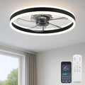 Ceiling Fan with Light, Upgraded 20‘’ Low Profile Fan, Flush Mount Ceiling Fan, 6 Speeds, Dimmable LED, App & Remote Control, Quiet DC Motor, for Bedroom, Living Room, F105 Black-D