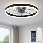 Ceiling Fan with Light, Upgraded 20‘’ Low Profile Fan, Flush Mount Ceiling Fan, 6 Speeds, Dimmable LED, App & Remote Control, Quiet DC Motor, for Bedroom, Living Room, F105 Black-D