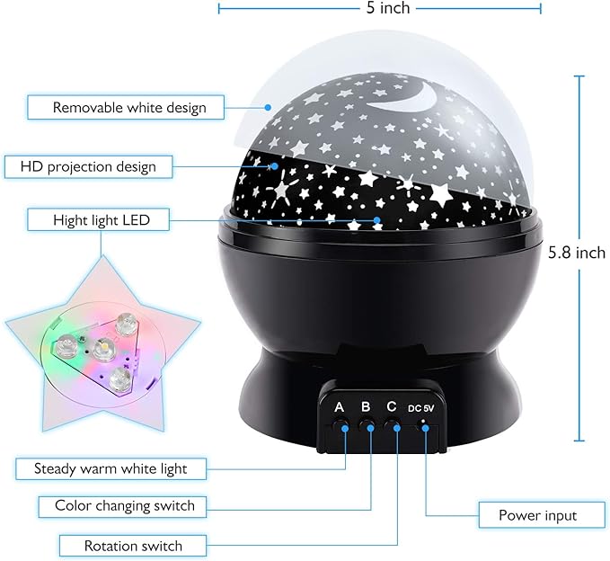Night Light for Kids, Kids Night Light Nebula 360 Degree Rotation - 4 LED Bulbs 12 Light Color Star Projector Changing with USB Cable, Romantic Gifts for Men Women Children
