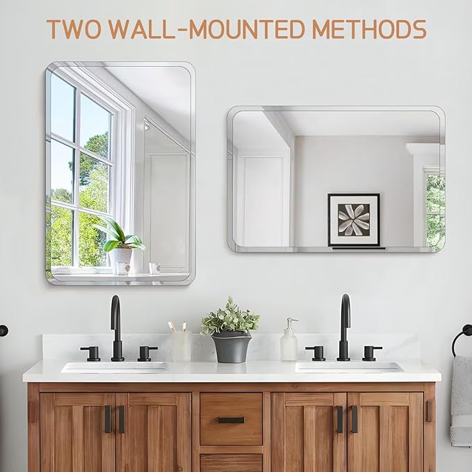 Frameless Bathroom Mirror for Over Sink,Wall Mounted Vanity Mirrors 13x18in,Rounded Rectangle Mirror Frameless with Polished Edge for Bedroom,Living Room,Entryway,Shatterproof (Horizontal/Vertical)
