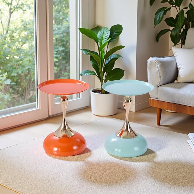 Sleek Hourglass Side Table - Stylish Modern Design Perfect for Living Rooms, Cafes, Dining Areas, Bedrooms, and Outdoors - Chic Decorative Accent (2, Light Green+Hermes Orange)