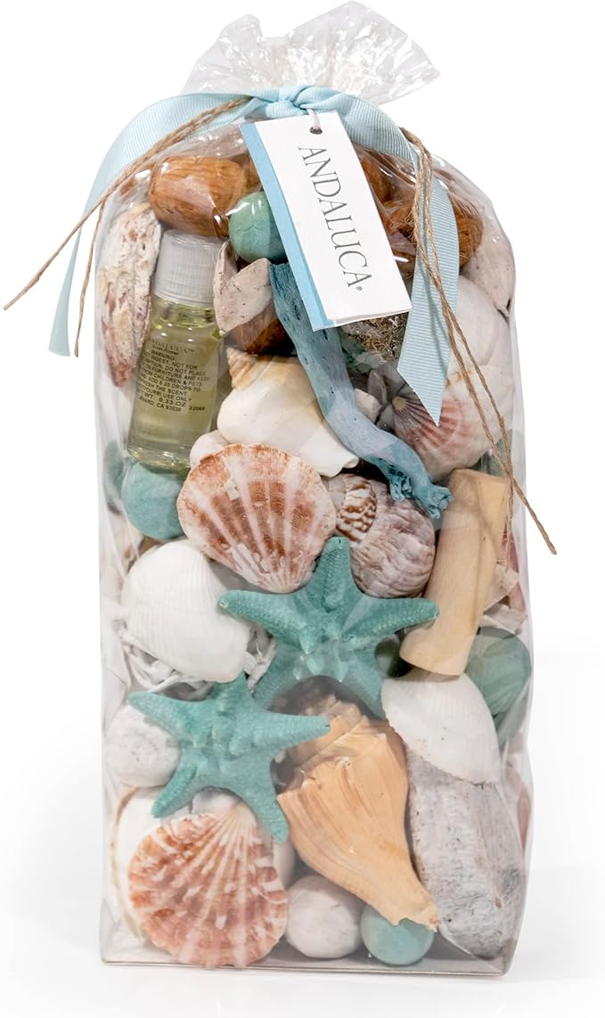 ANDALUCA Ocean Plumes Scented Seashell Potpourri Made in California Large 20 oz Bag Fragrance Vial Scents of Orange, Lime, Bergamot, Lily, Rose and Tonka Coastal Home Decor