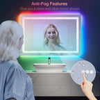LOAAO 48"X40" LED Bathroom Mirror with Lights, Anti-Fog, Dimmable, RGB Backlit + Front Lighted, Bathroom Vanity Mirror for Wall, Memory Function, Waterproof, Tempered Glass