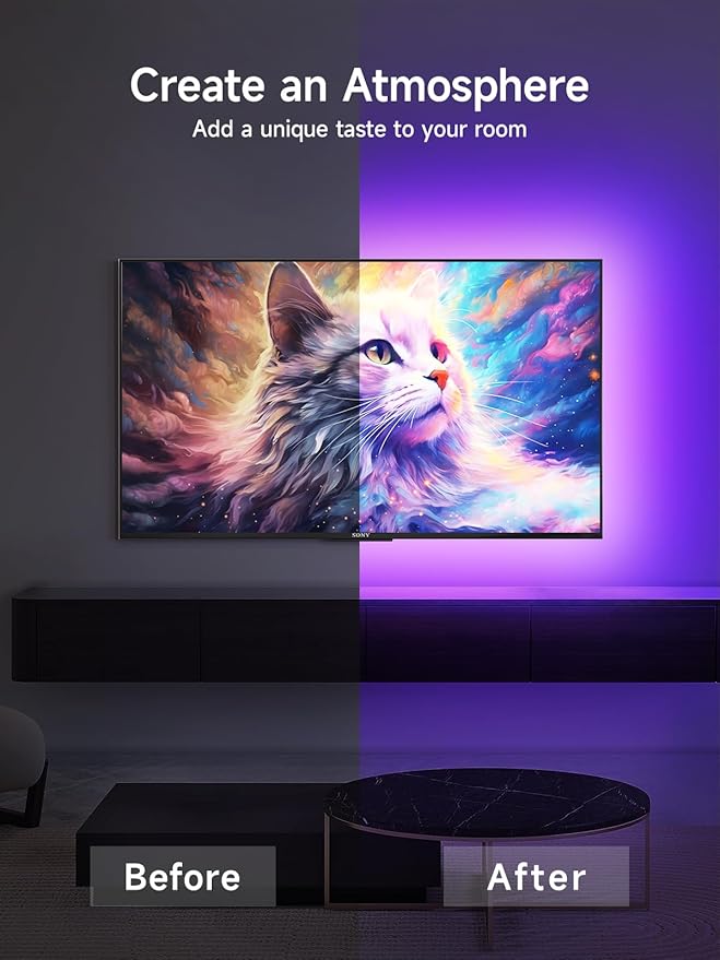 LED Lights for TV, 16.4ft TV LED Backlight for 45-75in, RGB TV Backlight Behind Strip with Music Sync, Bluetooth APP and Remote Control Strip Lights USB Powered for Bedroom, Gaming
