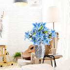 ASTRYAS 18 Heads Blue Fake Lilies, Artificial Lily Faux Lilies Bouquet with 18 Heads Full Bloom Lily & 6 Buds for Home Hotel Flower Arrangement Party Decor