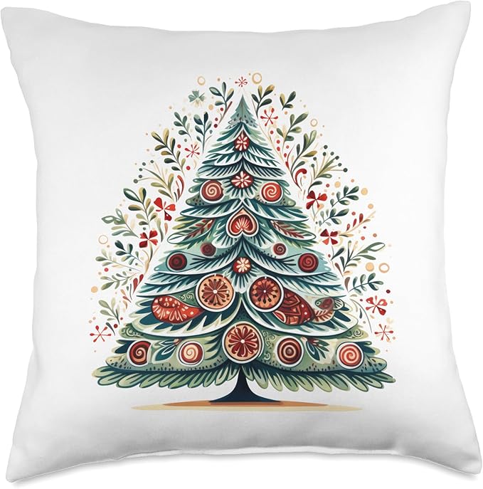 Scandinavian Nordic Winter Boho Christmas Tree Women Throw Pillow