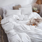 MooMee Bedding Duvet Cover Set 100% Washed Cotton Linen Like Textured Breathable Durable Soft Comfy (Solid Off White, Oversized Queen 98"x98")